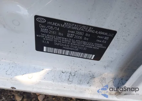 2015 Hyundai Elantra Se z USA, uszkodzony, nr VIN 5NPDH4AE7FH620030